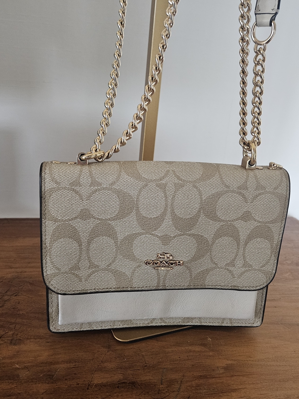 Coach Khaki and Chalk Signature Canvas Chain Crossbody